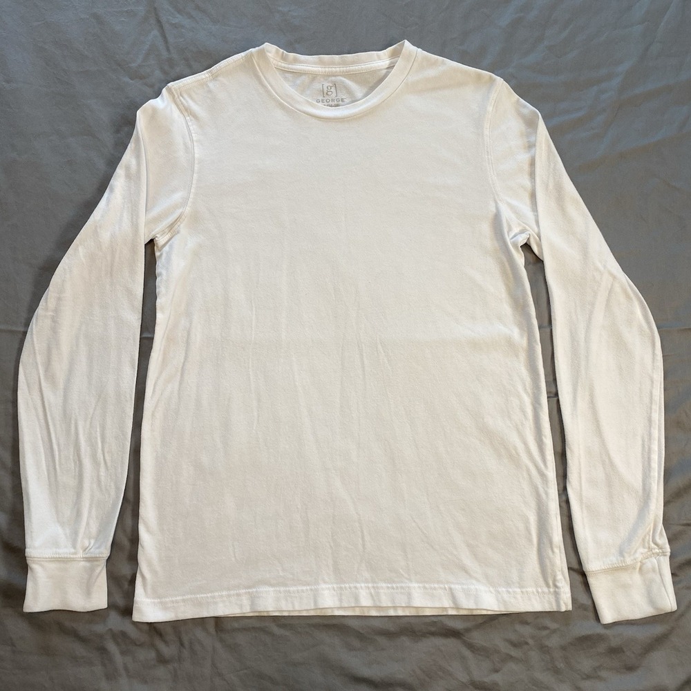George Men's Knit Pullover Long Sleeve T Shirt Small White